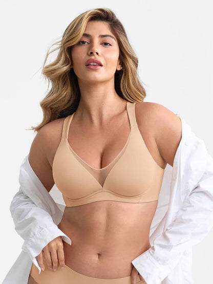 Full-Coverage Underwire Mesh Plunge Minimizer Bra