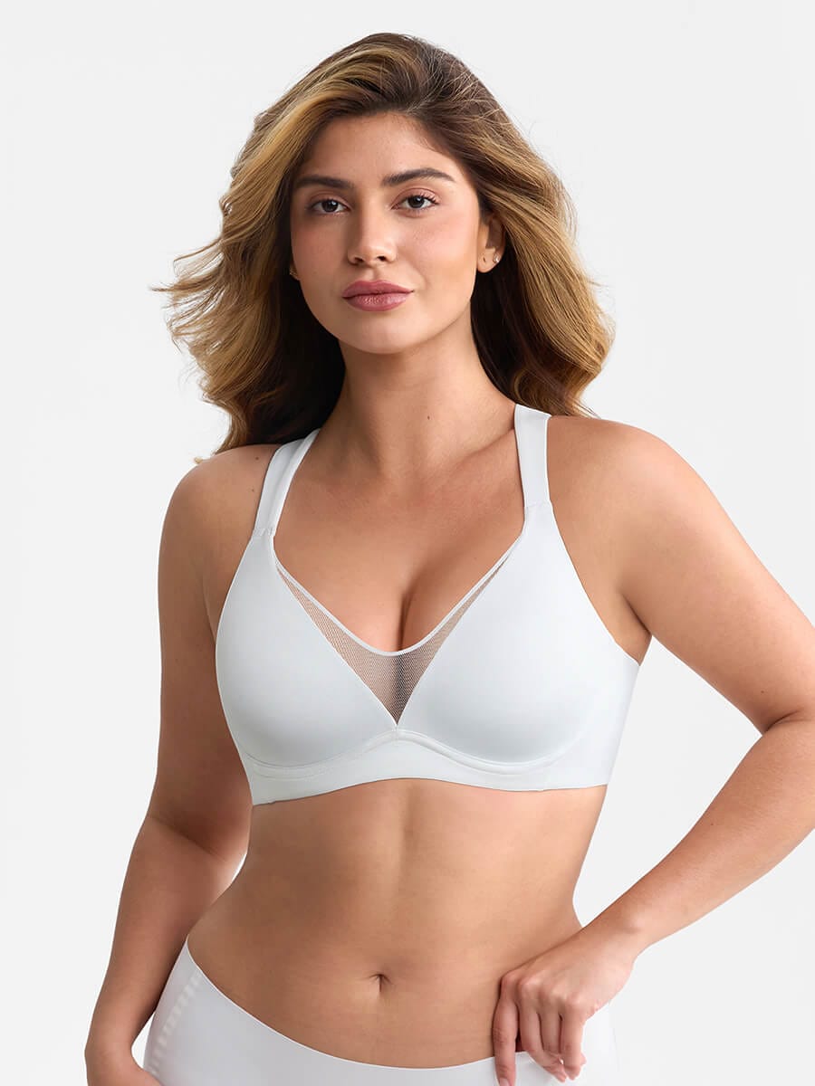 Full-Coverage Underwire Mesh Plunge Minimizer Bra