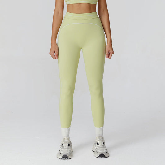 Contrast Color Brushed Yoga Trousers Fold High Waist Tight Trousers Outdoor Running Sports Workout Clothes for Women