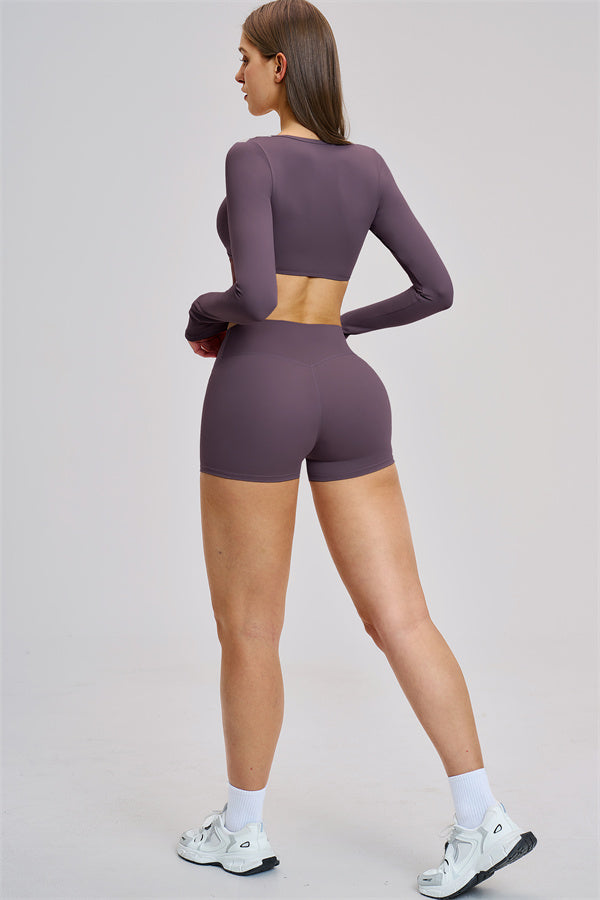 The Zestful Long Sleeve Crop Top Shorts 2-Piece Set