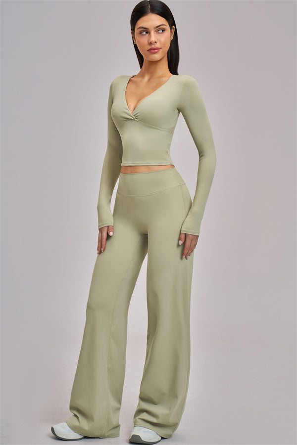 The Swoon Long Sleeve Crop top Flared Leggings 2-Piece Set