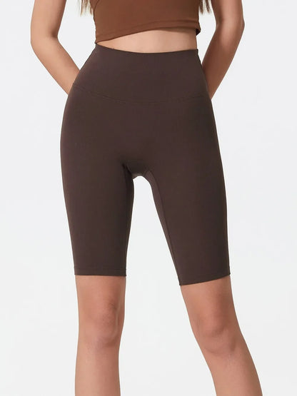 High Rise Wide Waistband Active Shorts in Dark Brown