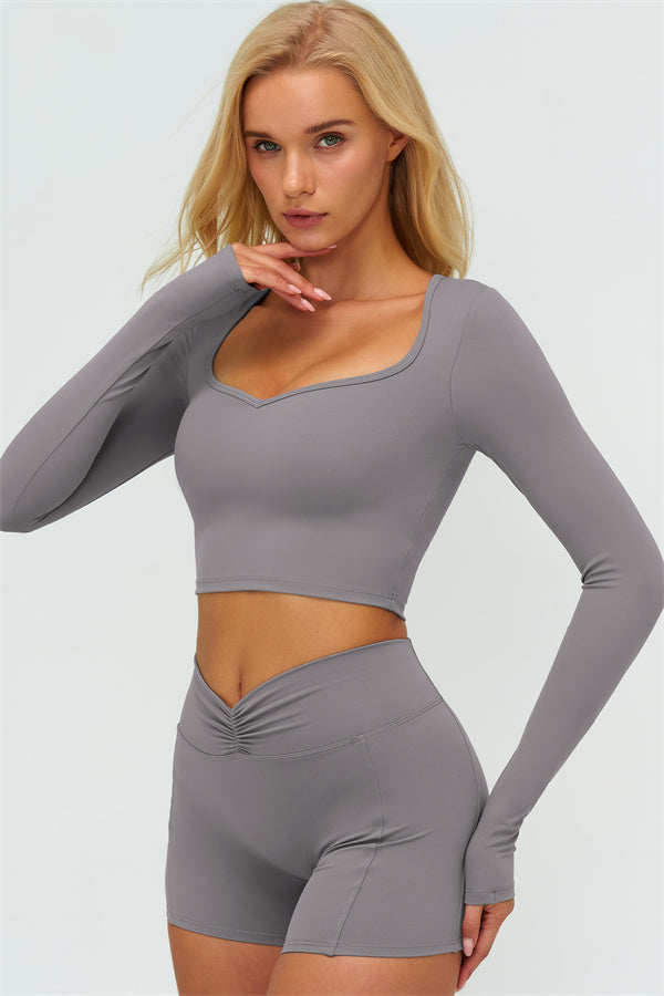 The Lushness Long Sleeve Crop top Shorts 2-Piece Set