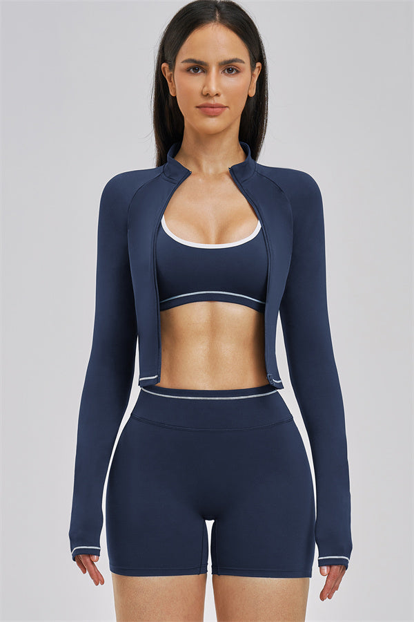 The Unbound Jacket Sports Bra Shorts 3-Piece Set