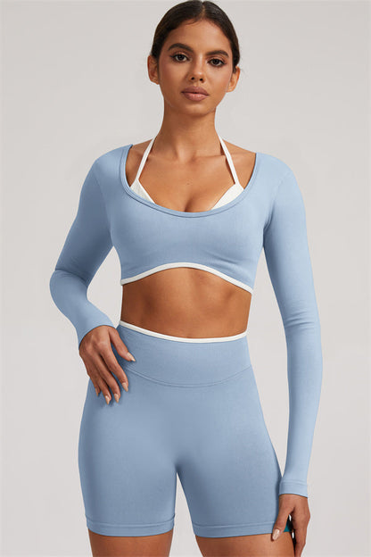 The Elevate Long Sleeve Crop top Shorts 2-Piece Set
