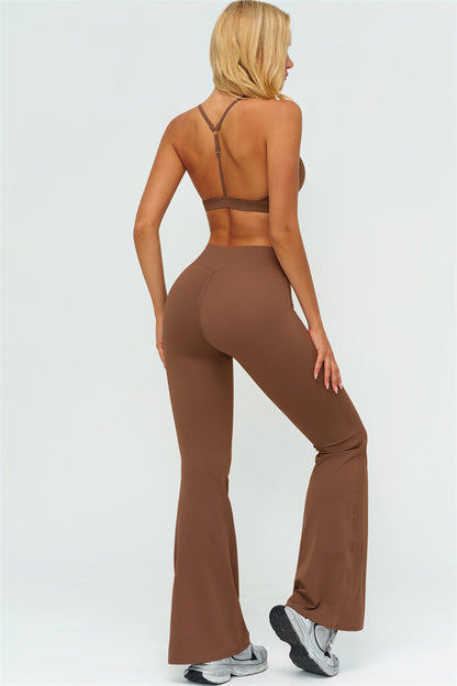 The Lushness Y-Back Sports Bra Flared Leggings 2-Piece Set