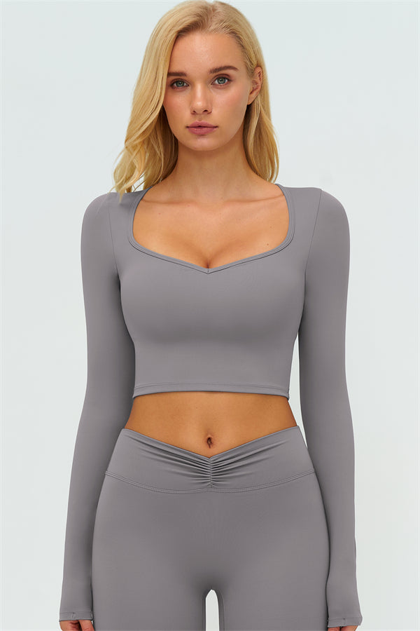 The Lushness Long Sleeve Crop Top Flared Leggings 2-Piece Set
