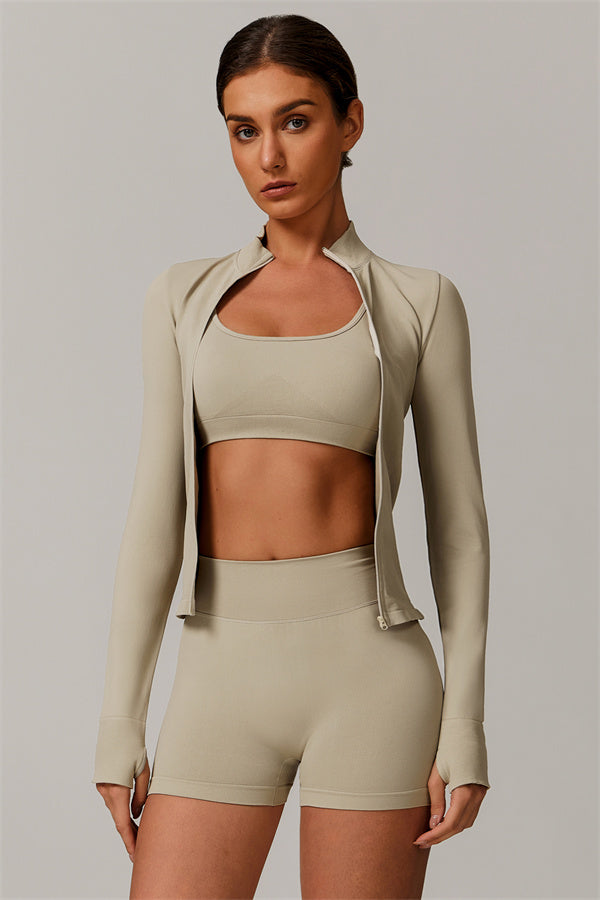 The Nova Luxe Jacket Sports Bra Shorts 3-Piece Set