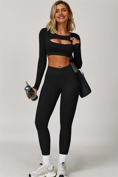 The Lavish Long Sleeve Cut-out Crop Top Leggings 2-Piece Set