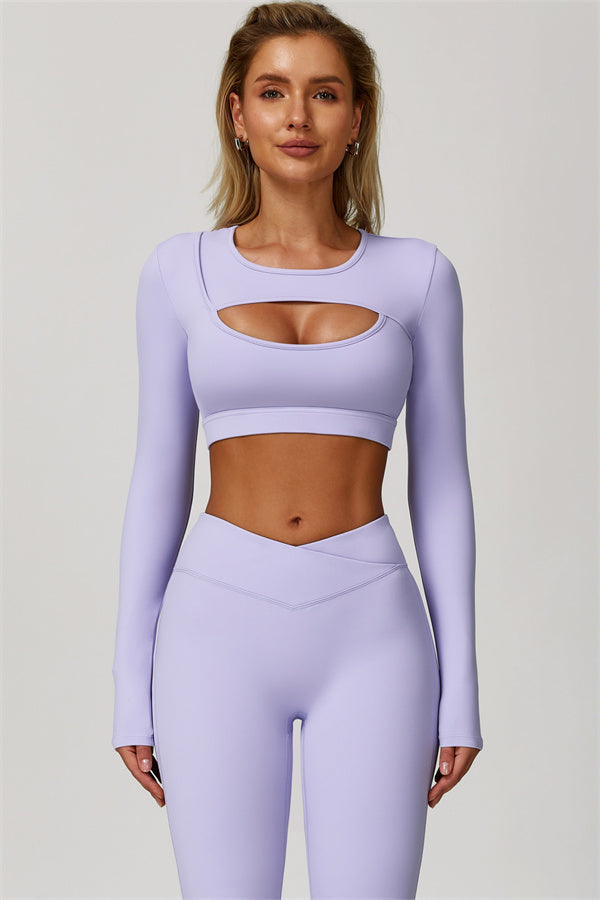 The Lavish Long Sleeve Cut-out Crop Top Flared Leggings 2-Piece Set