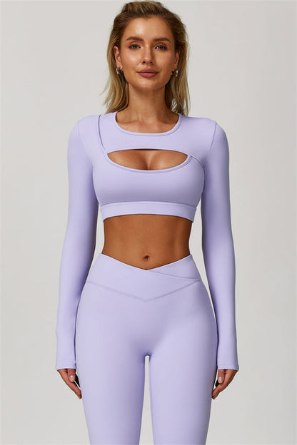 The Lavish Long Sleeve Cut-out Crop Top Flared Leggings 2-Piece Set