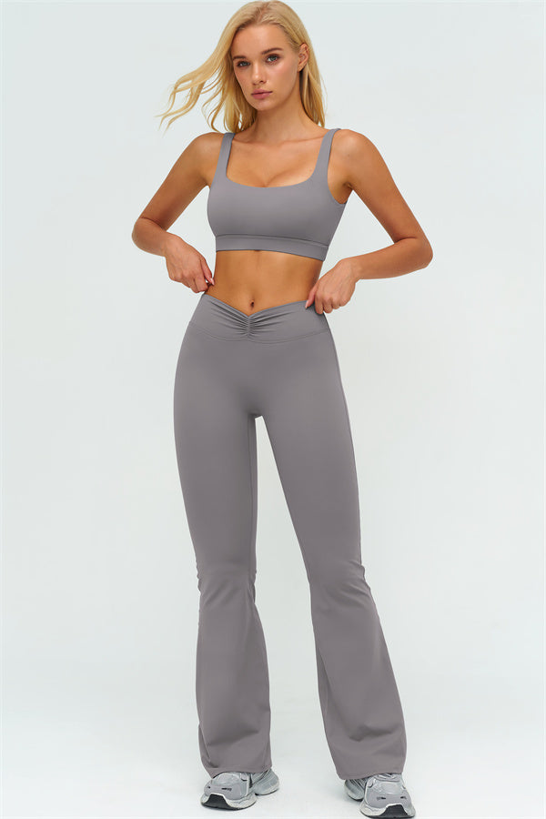 The Lushness V-Back Sports Bra Flared Leggings 2-Piece Set