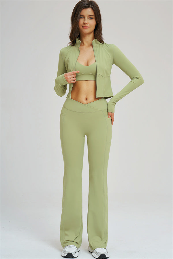 The Sizzle Zip Jacket Sports Bra Flared Leggings 3-Piece Set