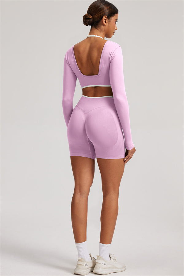 The Elevate Long Sleeve Crop top Shorts 2-Piece Set