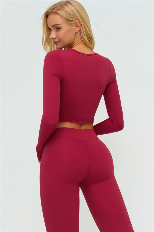 The Lushness Long Sleeve Crop Top Flared Leggings 2-Piece Set