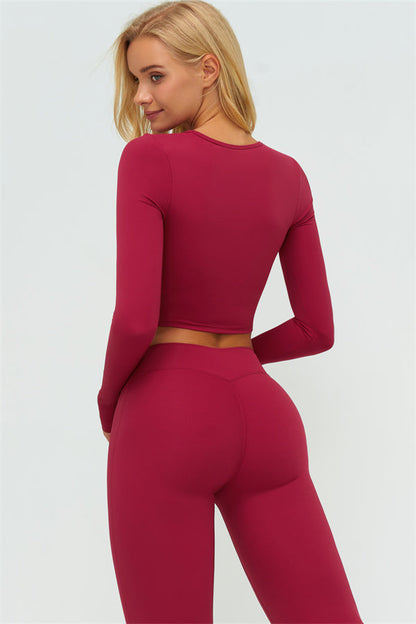 The Lushness Long Sleeve Crop Top Flared Leggings 2-Piece Set