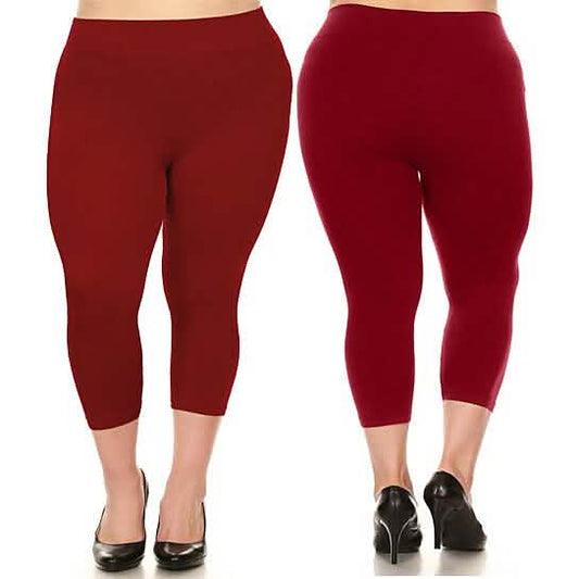 2-Pack: Plus Size Women's Ultra-Soft High Waisted Capri Leggings