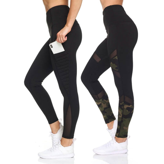2-Pack: Women's Active High Waist 7/8 Leggings With Motto Mesh And Pockets