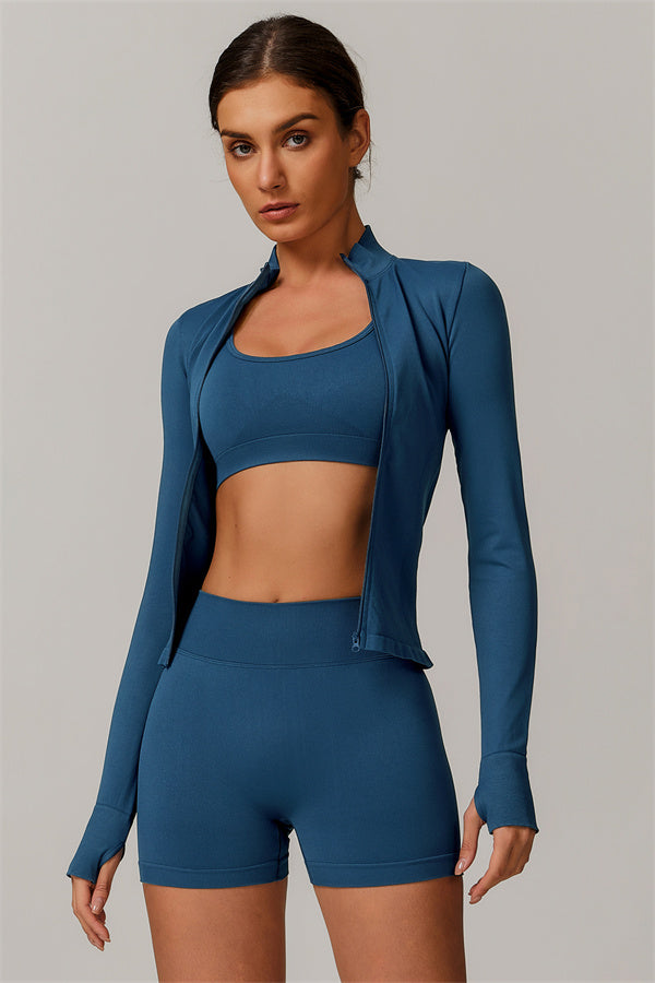 The Nova Luxe Jacket Sports Bra Shorts 3-Piece Set