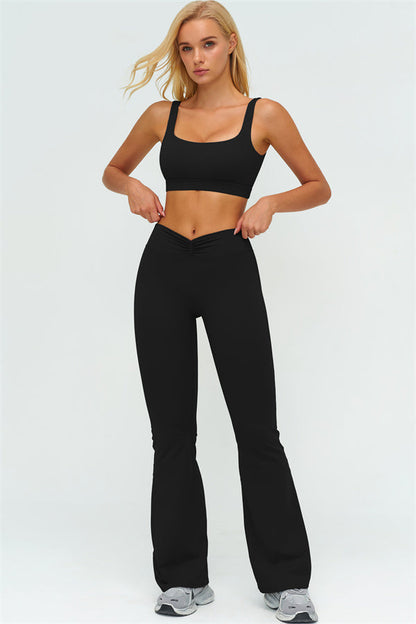 The Lushness V-Back Sports Bra Flared Leggings 2-Piece Set