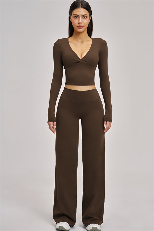 The Swoon Long Sleeve Crop top Flared Leggings 2-Piece Set