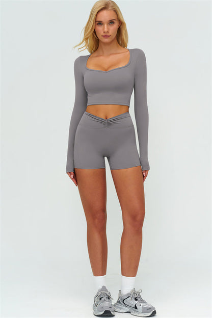 The Lushness Long Sleeve Crop top Shorts 2-Piece Set