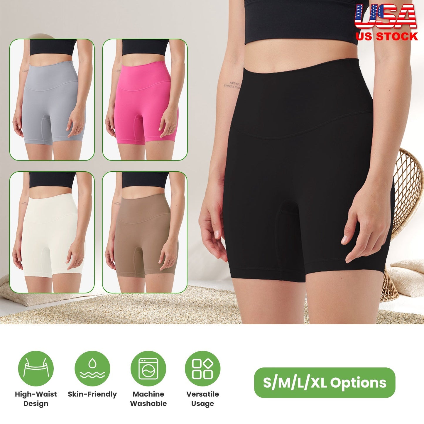 Women\'s High Waist Biker Shorts Tummy Control Pants Athletic Leggings Spandex Booty Shorts with 6.3In Inseam No Front Seam for Workout Yoga Running V
