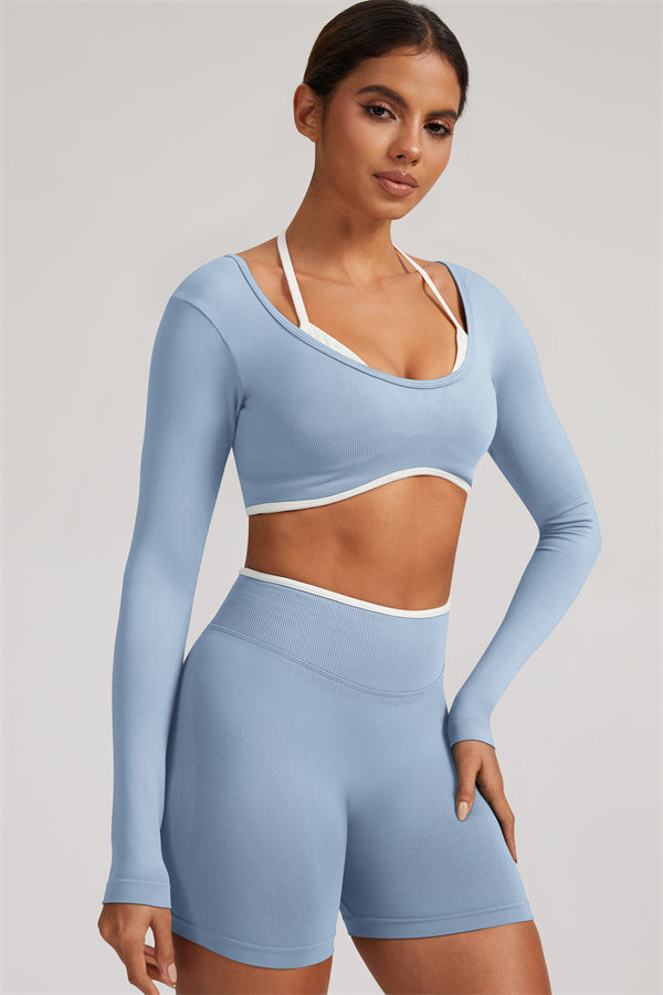 The Elevate Long Sleeve Crop top Shorts 2-Piece Set