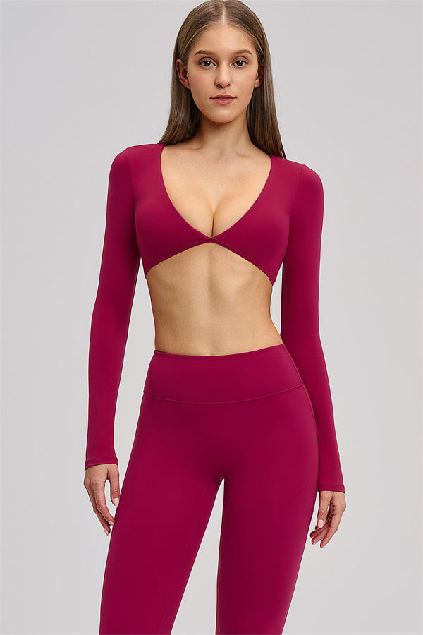 The Zestful Long Sleeve Crop Top Flared Leggings 2-Piece Set
