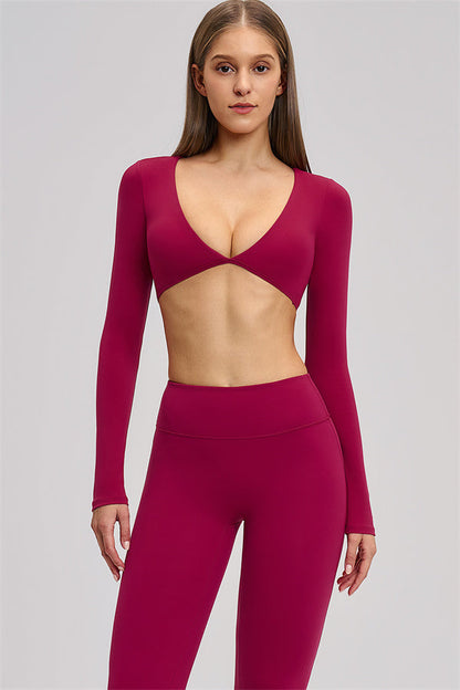 The Zestful Long Sleeve Crop Top Flared Leggings 2-Piece Set