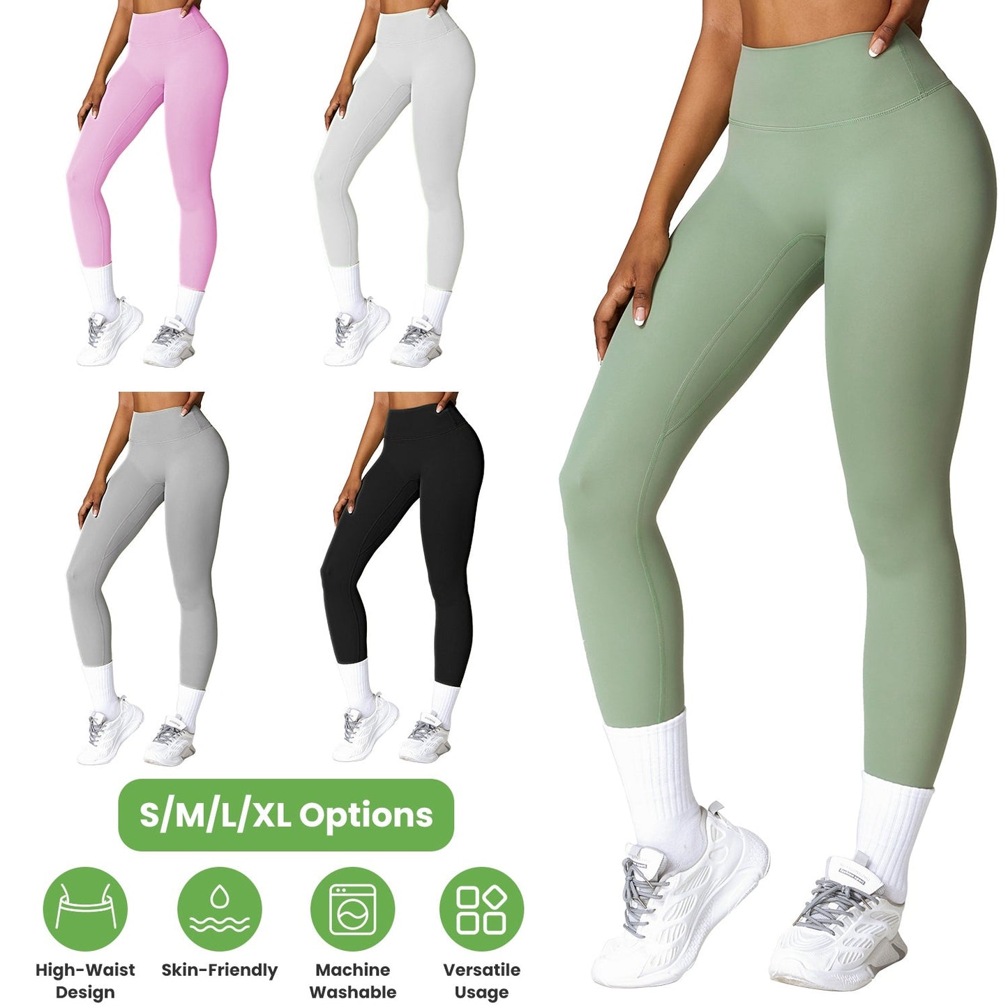 Women\'s High Waist Workout Leggings Tummy Control Compression Yoga Tight Pants Gym Pants Athletic Running Leggings with 25In Inseam No Front Seam