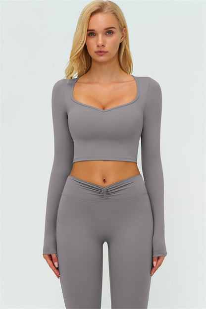 The Lushness Long Sleeve Crop Top Flared Leggings 2-Piece Set