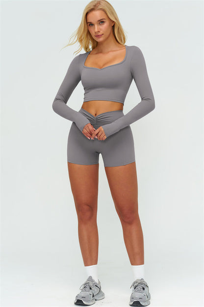 The Lushness Long Sleeve Crop top Shorts 2-Piece Set