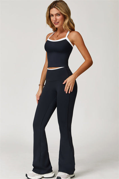 The Quest Cross Back Crop Top Flared Leggings 2-Piece Set