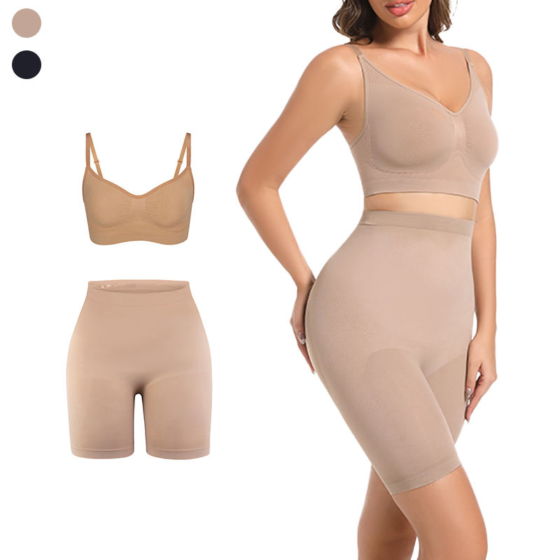 New Design BBL Effect Shapewear Set – Mid Thigh High Stretch Spandex Shaper Shorts with Bra & Underwear for Women