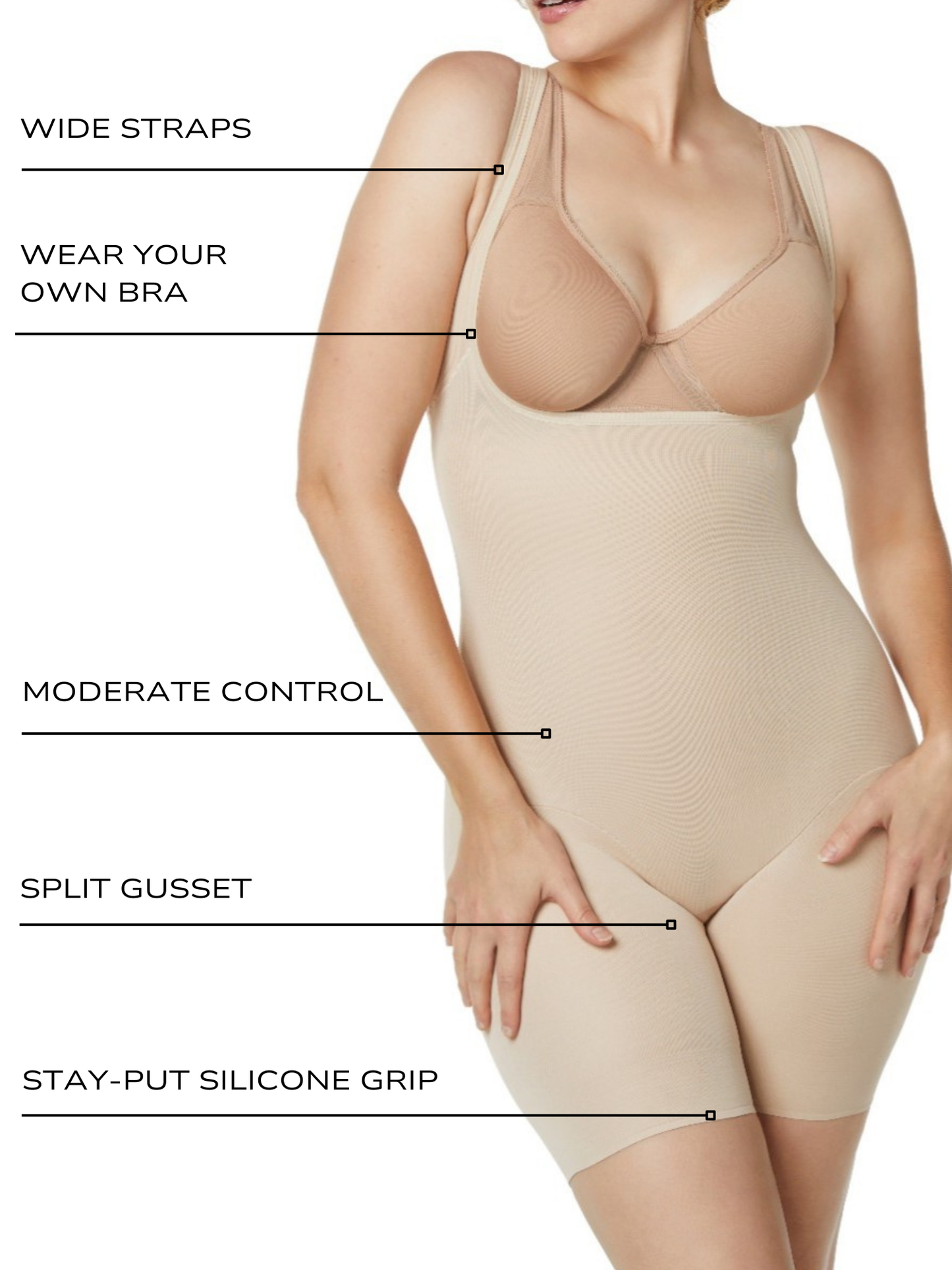 Unbelievable Comfort® Open-Bust Thigh Slimmer Bodysuit