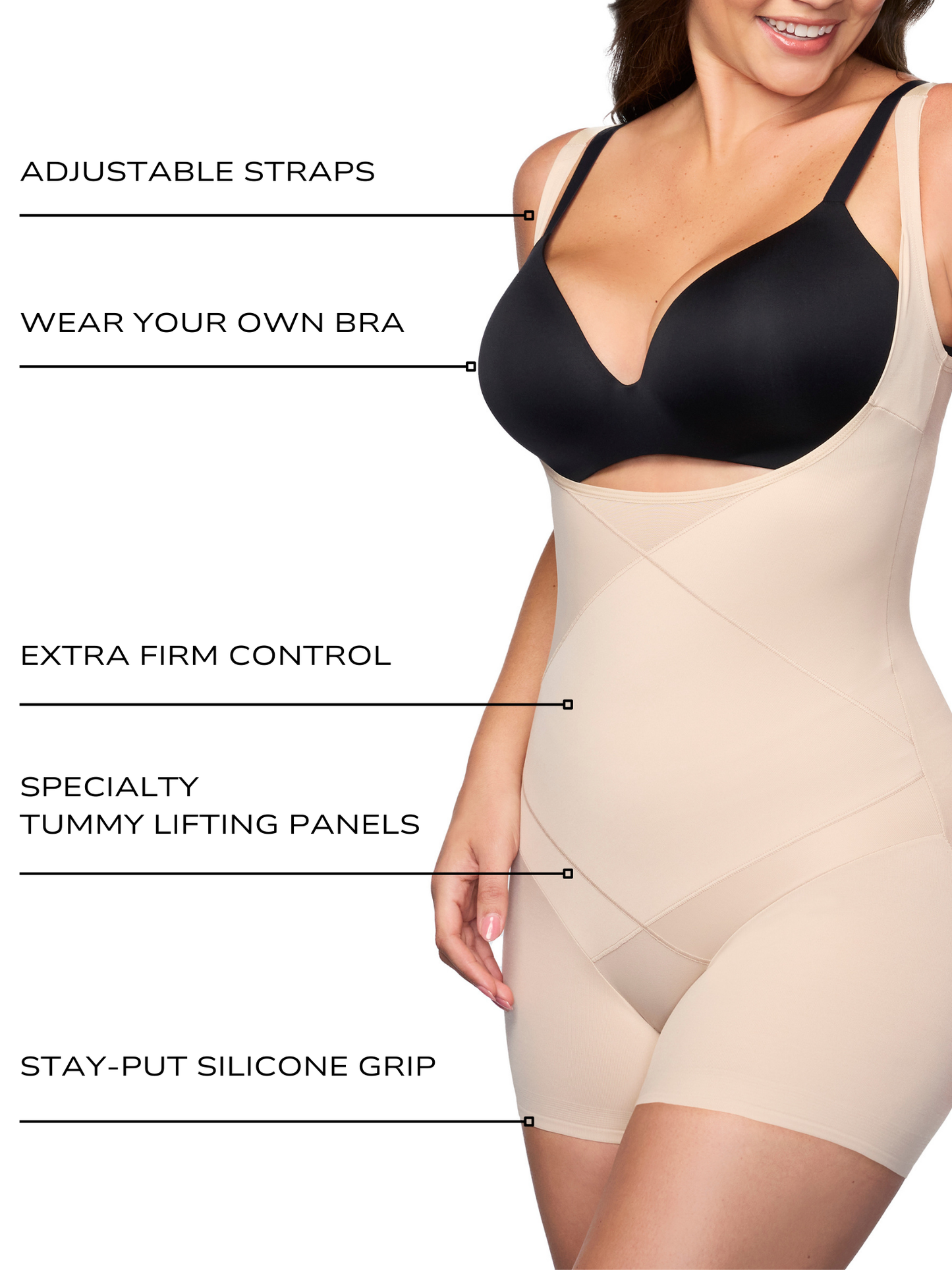 Tummy Tuck Open-Bust Boyshort Shaping Bodysuit