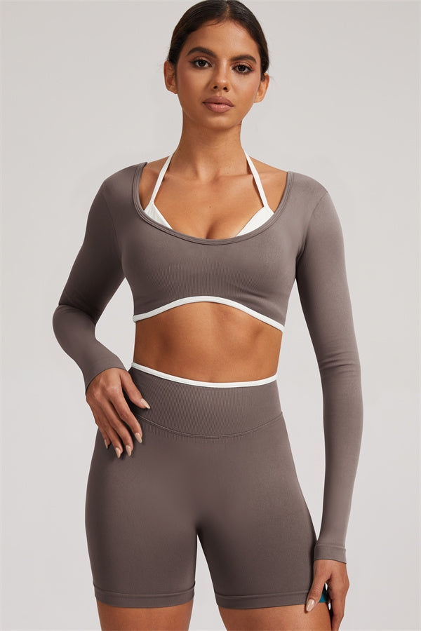 The Elevate Long Sleeve Crop top Shorts 2-Piece Set
