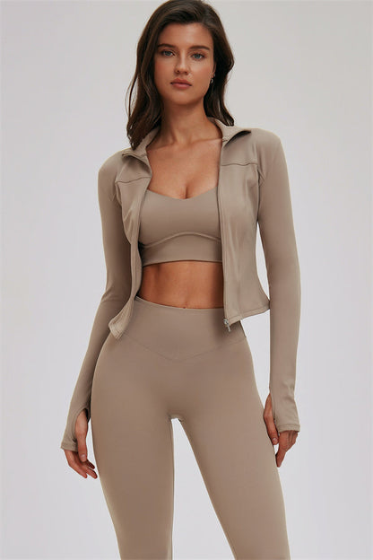 The Kinetic Zip Jacket Cross Back Sports Bra Leggings 3-Piece Set