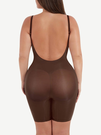 Seamless Covered-Bust Open-Back Boxer Bodysuit