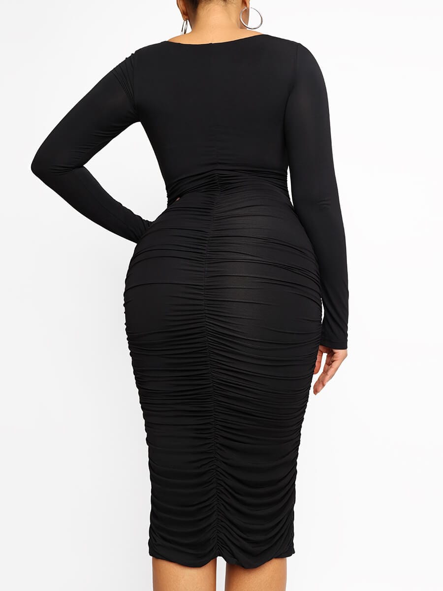 Square-Neck Long-Sleeve Bodycon Shapewear Dress