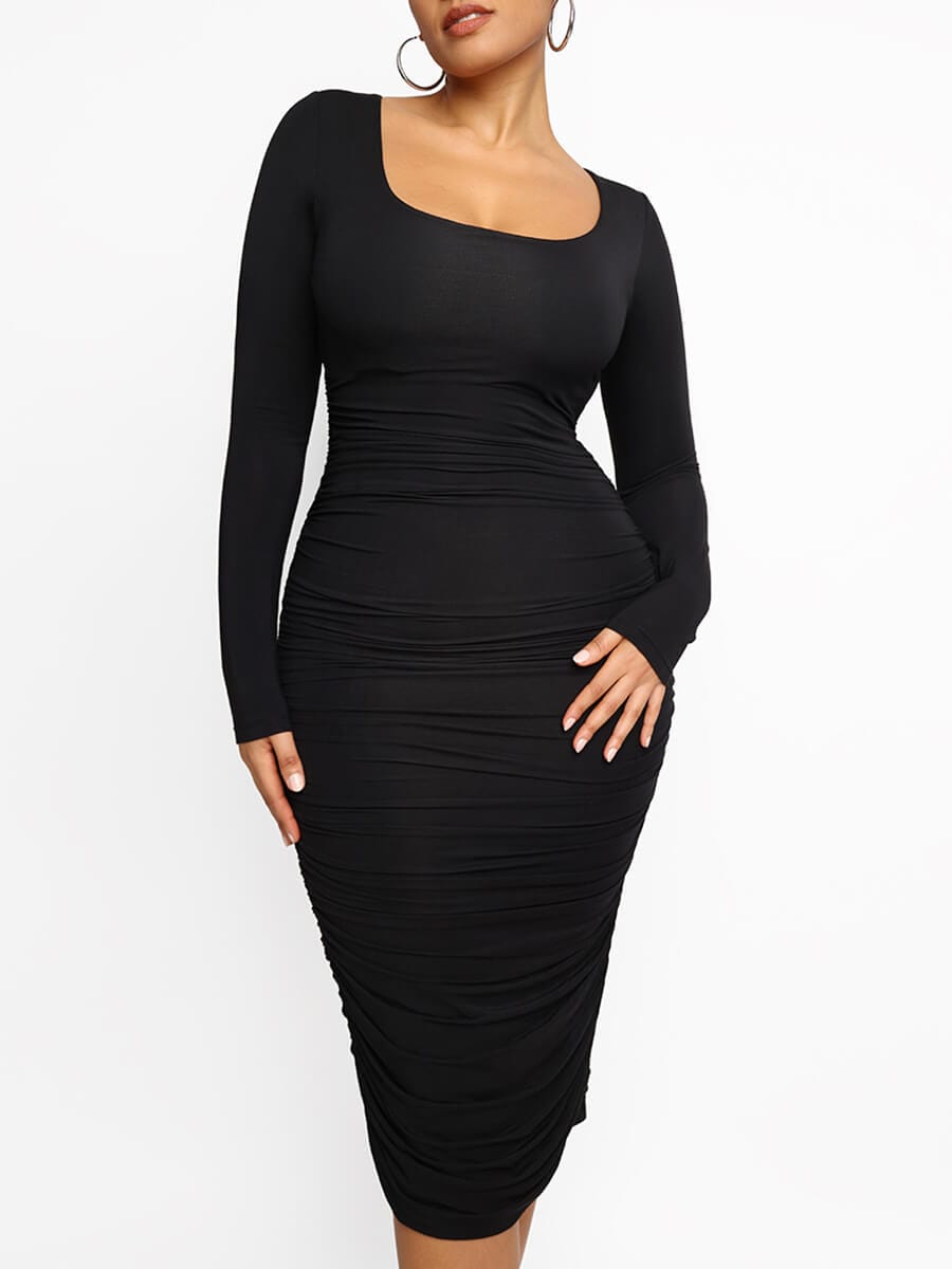 Square-Neck Long-Sleeve Bodycon Shapewear Dress