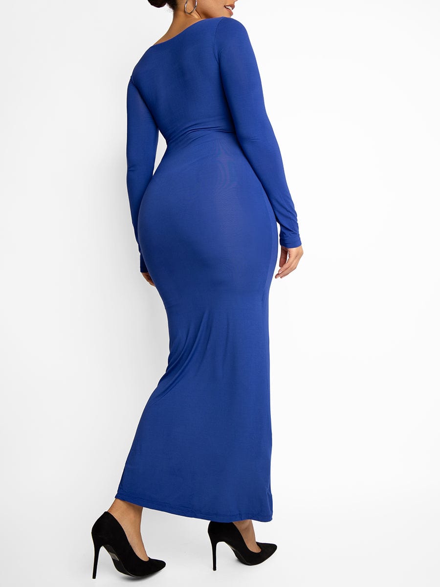 Square-Neck Long-Sleeve Bodycon Shapewear Dress