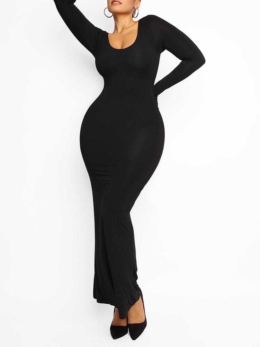Square-Neck Long-Sleeve Bodycon Shapewear Dress