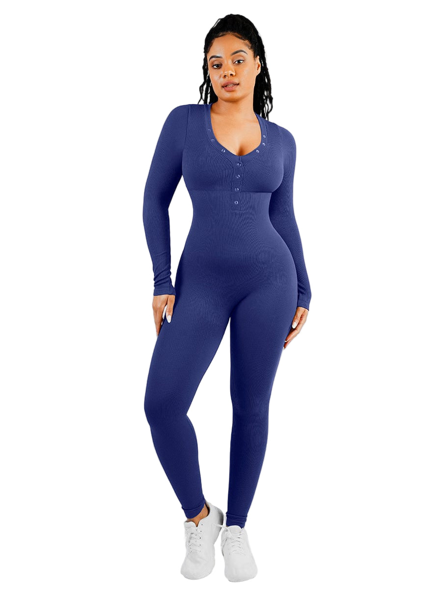 Wholesale Deep V-neck High Stretchy Seamless Tummy Control Jumpsuit
