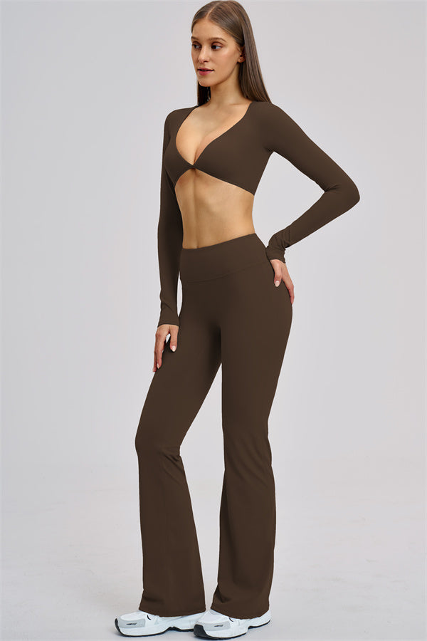 The Zestful Long Sleeve Crop Top Flared Leggings 2-Piece Set