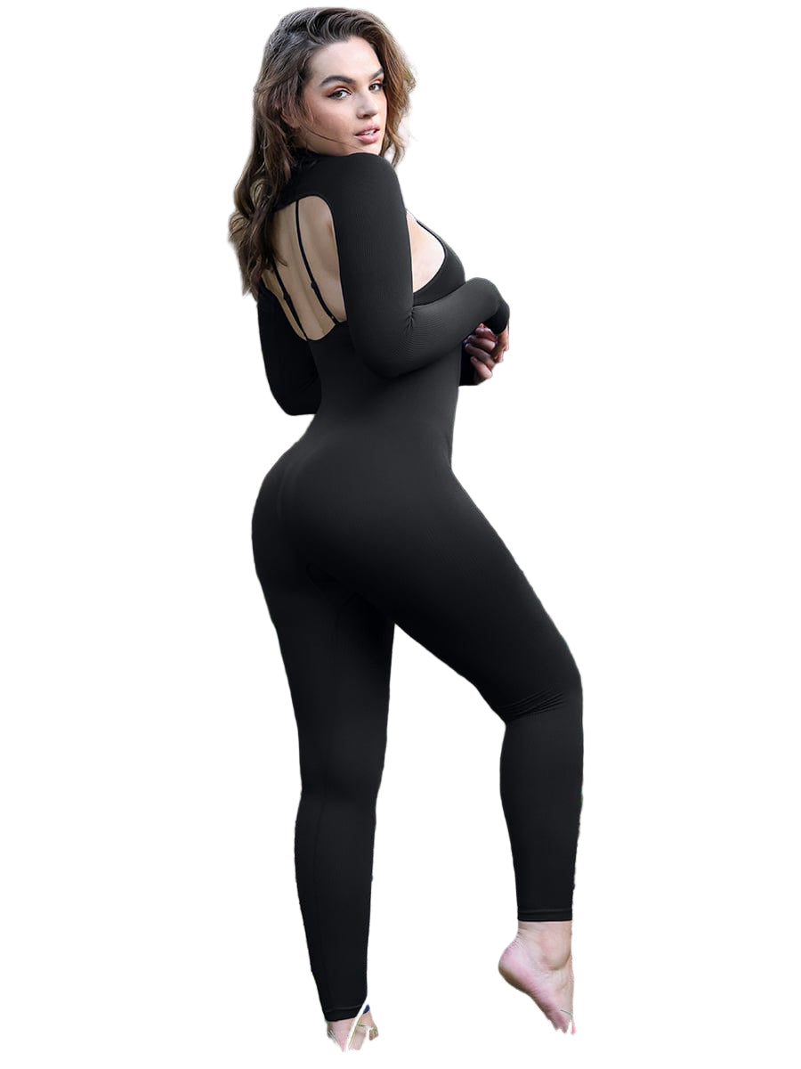 Wholesale 2 Piece Set Seamless High Stretchy Tummy Control Jumpsuit With Removable cup pads