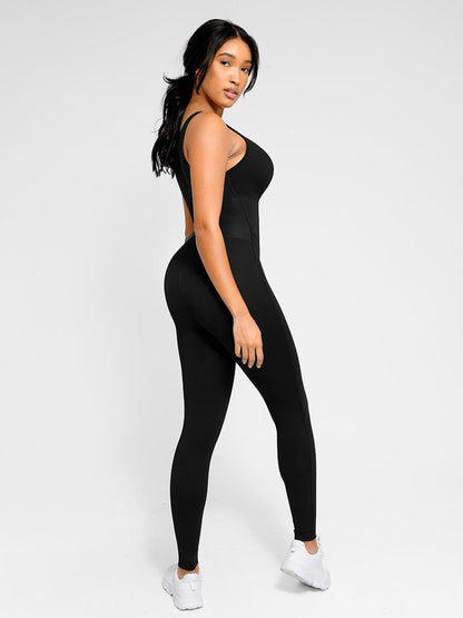 Zipper-Front Slit Sports Sauna Jumpsuit