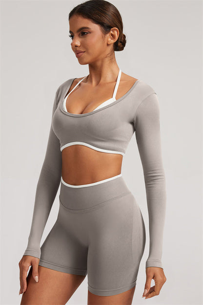The Elevate Long Sleeve Crop top Shorts 2-Piece Set