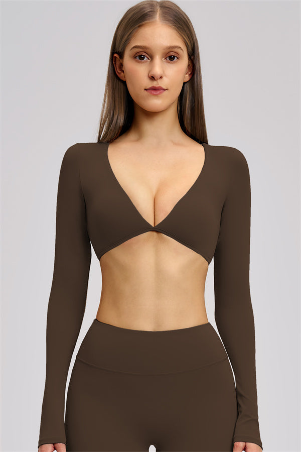 The Zestful Long Sleeve Crop Top Flared Leggings 2-Piece Set